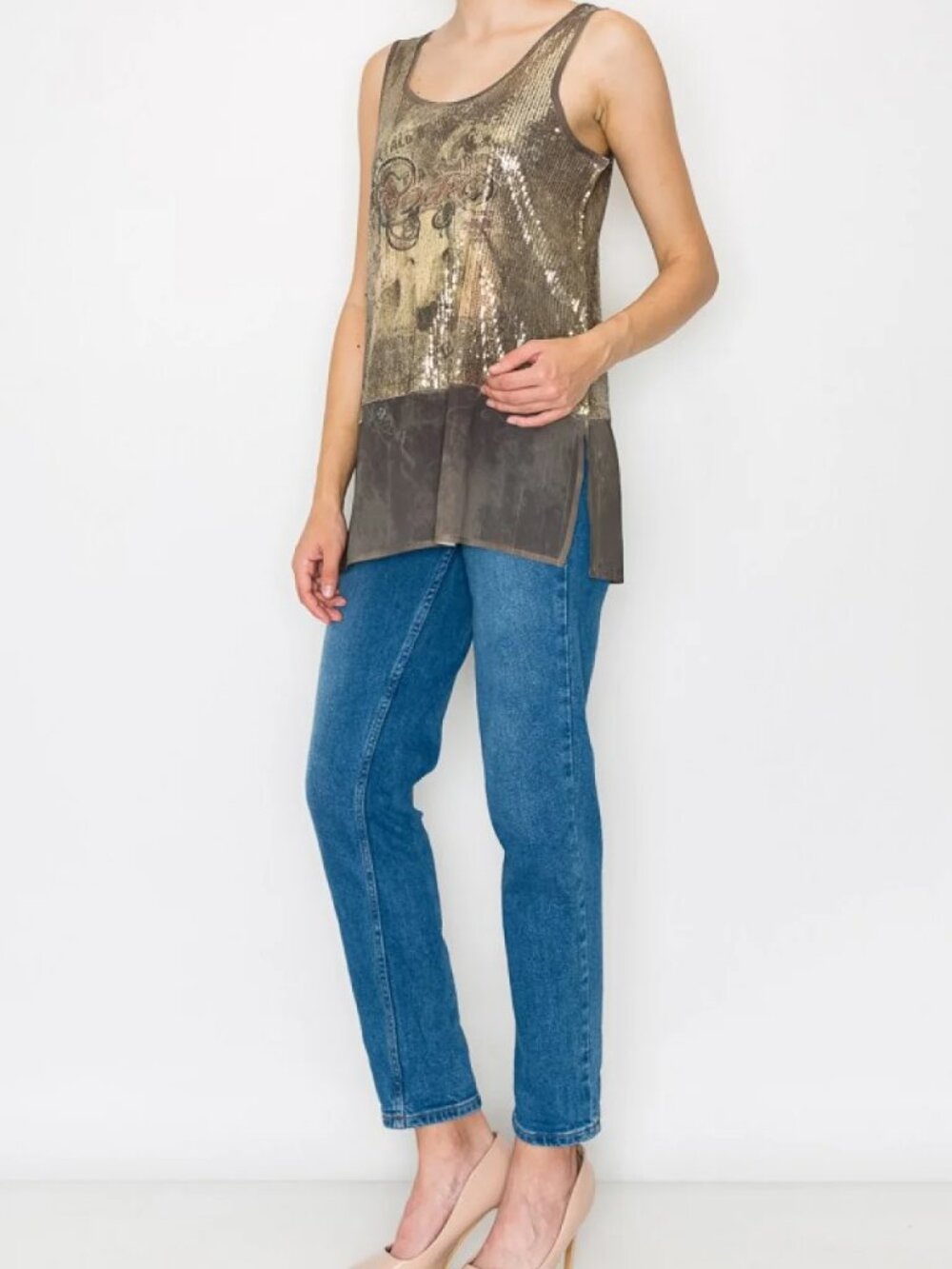NWOT Origami by Vivien Sequin Tank Top with Chiffon Layer Rodeo
